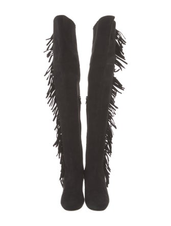 Saint Laurent Suede Fringe Trim Accent Boots