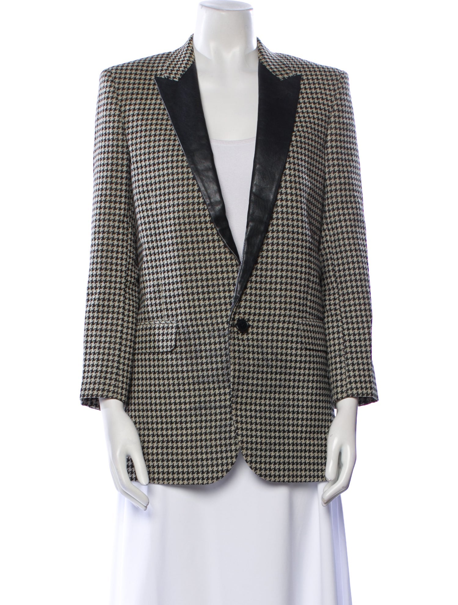 Saint Laurent Virgin Wool Houndstooth Print Blazer