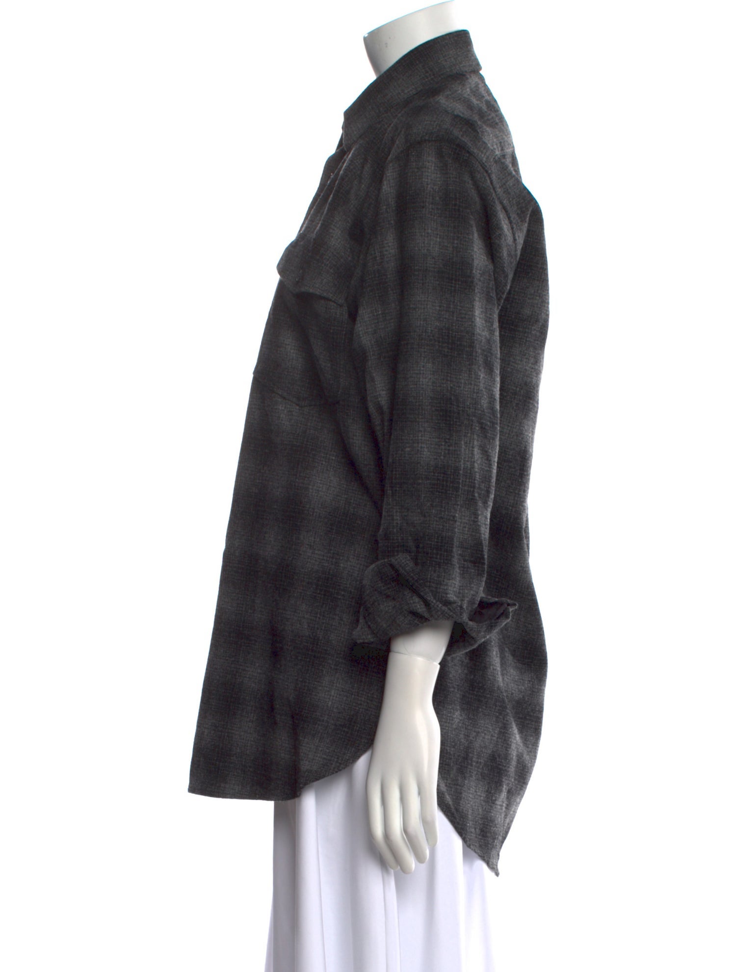Saint Laurent Wool Plaid Print Button-Up Top