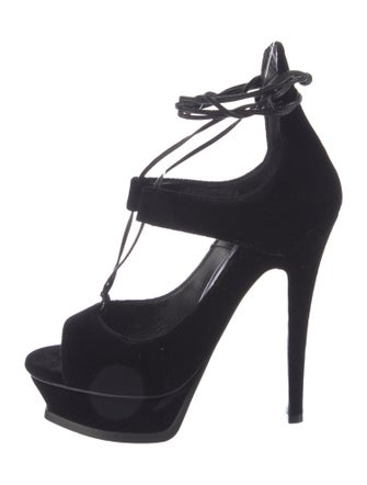 Saint Laurent Velvet T-Strap Sandals