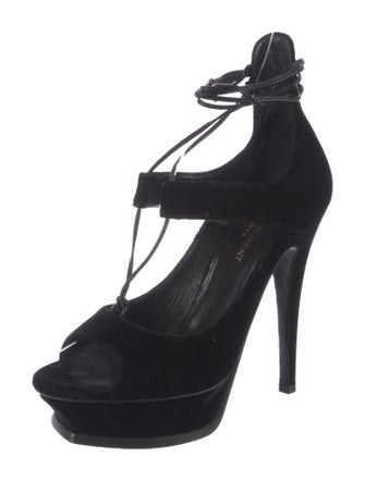 Saint Laurent Velvet T-Strap Sandals