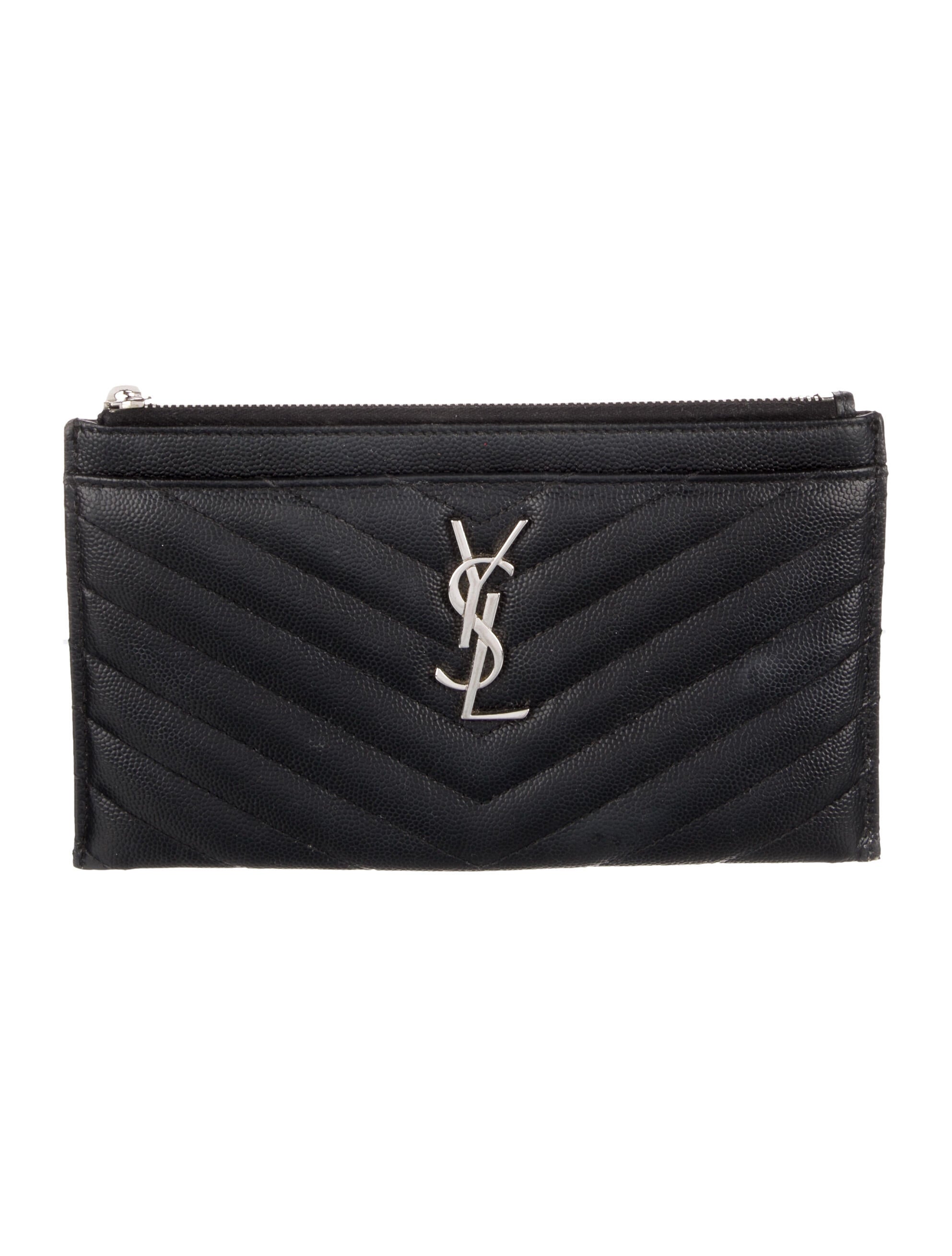 Saint Laurent 2019 Grain de Poudre Matelassé Monogram Bill Pouch Wallet Leather Wallet