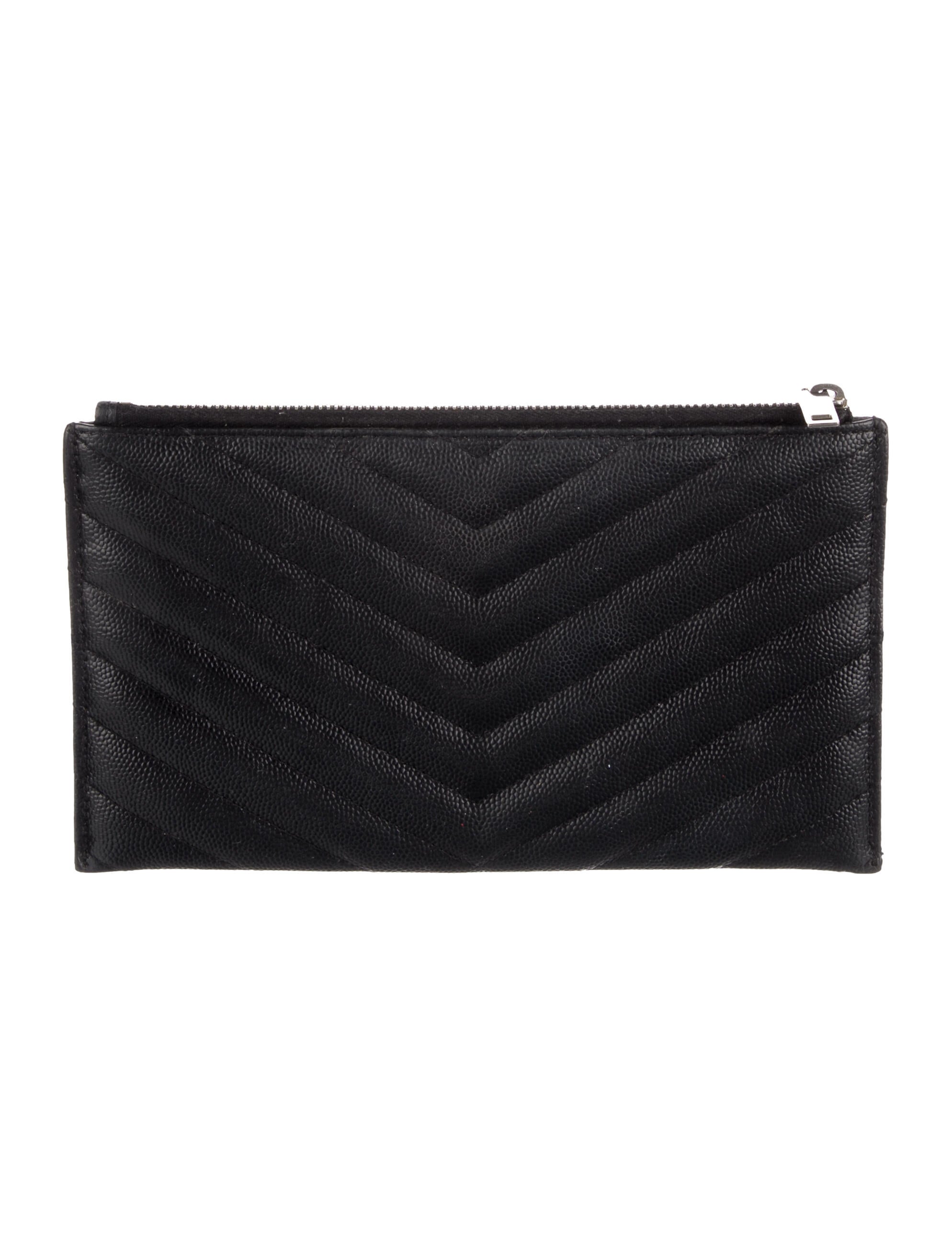 Saint Laurent 2019 Grain de Poudre Matelassé Monogram Bill Pouch Wallet Leather Wallet