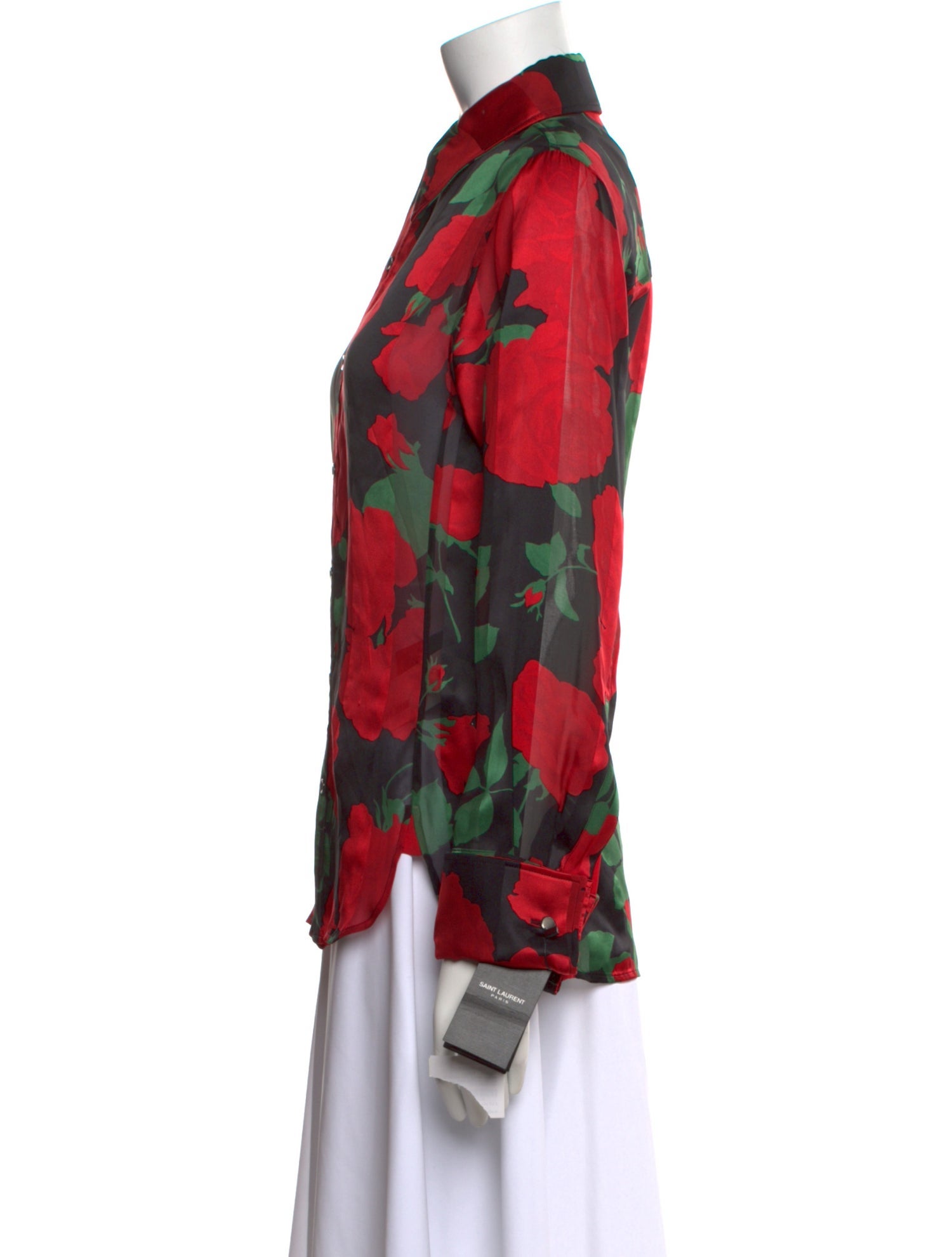Saint Laurent Silk Floral Print Button-Up Top w/ Tags