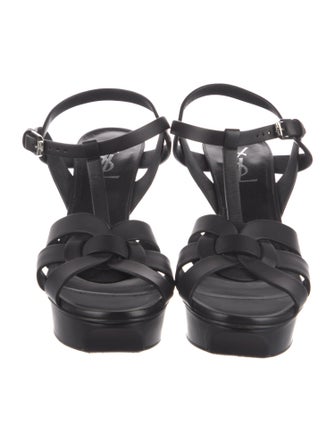 Saint Laurent Leather Cutout Accent T-Strap Sandals