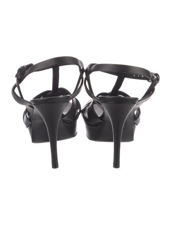 Saint Laurent Leather Cutout Accent T-Strap Sandals