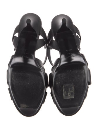 Saint Laurent Leather Cutout Accent T-Strap Sandals