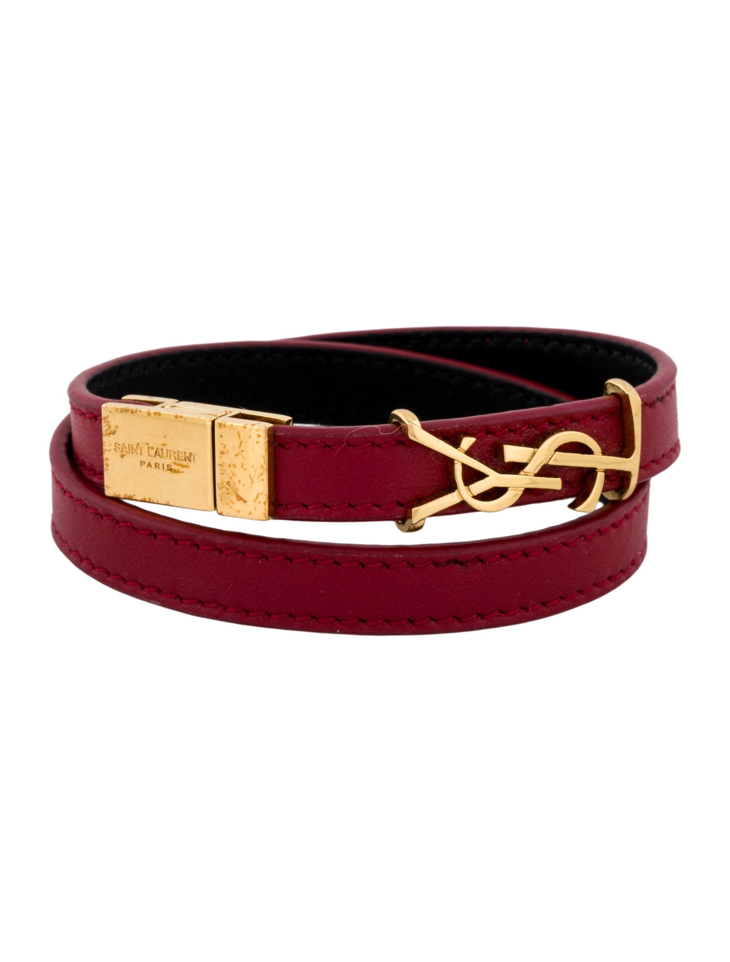 Saint Laurent Leather Logo Double Wrap Bracelet