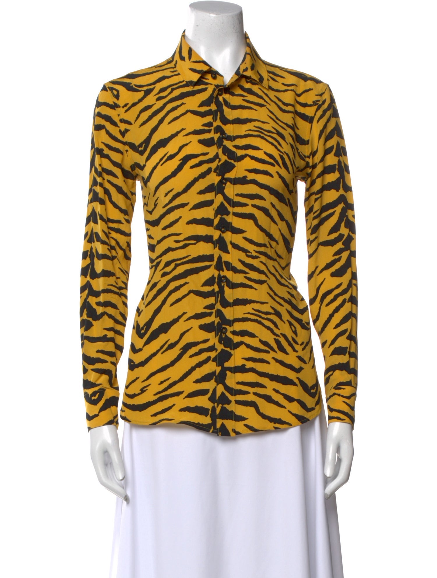 Saint Laurent Silk Animal Print Button-Up Top