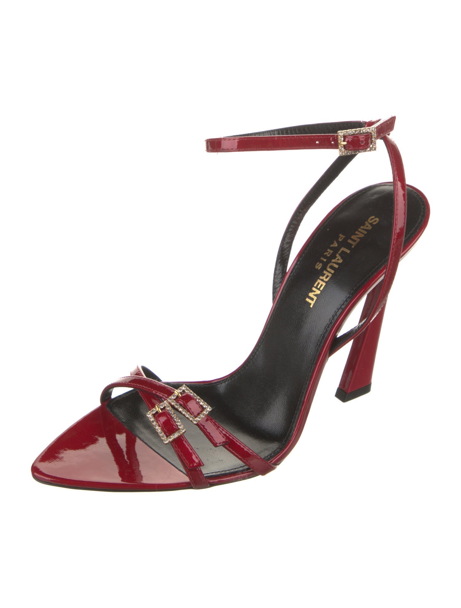 Saint Laurent Patent Leather Crystal Embellishments Sandals