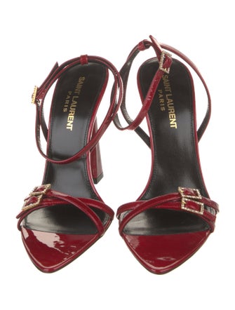 Saint Laurent Patent Leather Crystal Embellishments Sandals