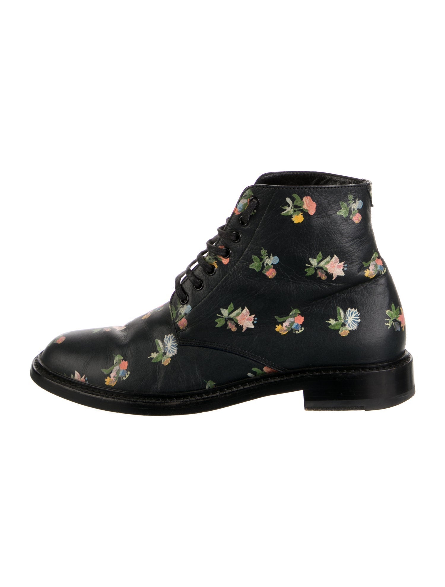 Saint Laurent Leather Floral Print Combat Boots