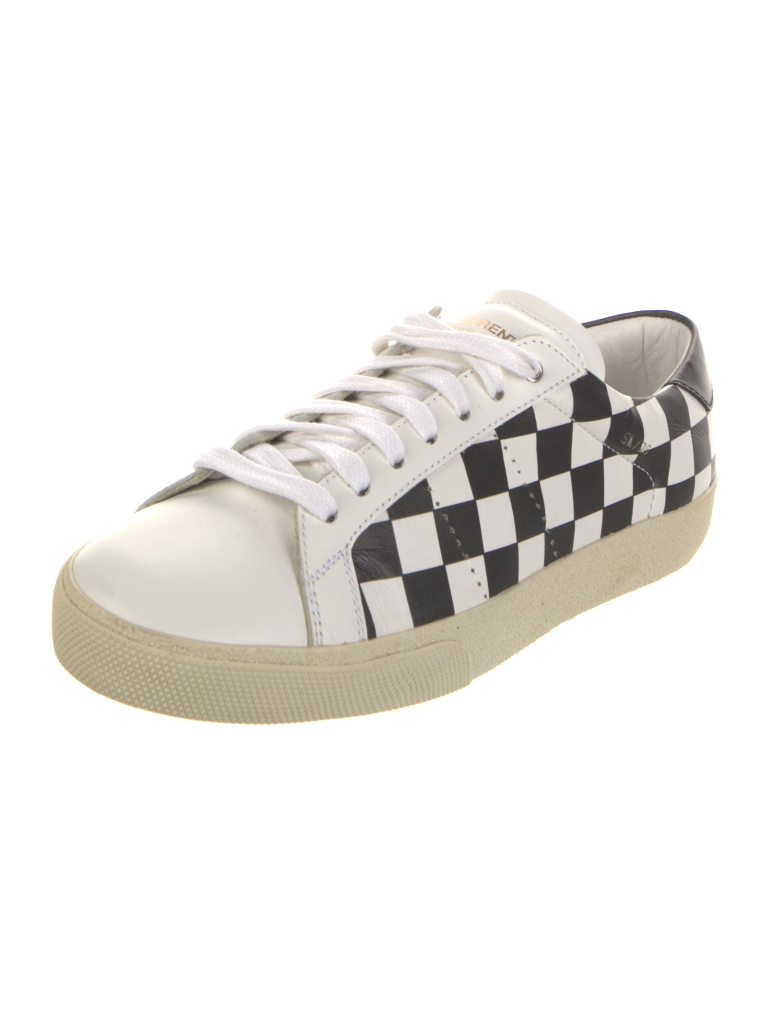 Saint Laurent Leather Plaid Print Sneakers