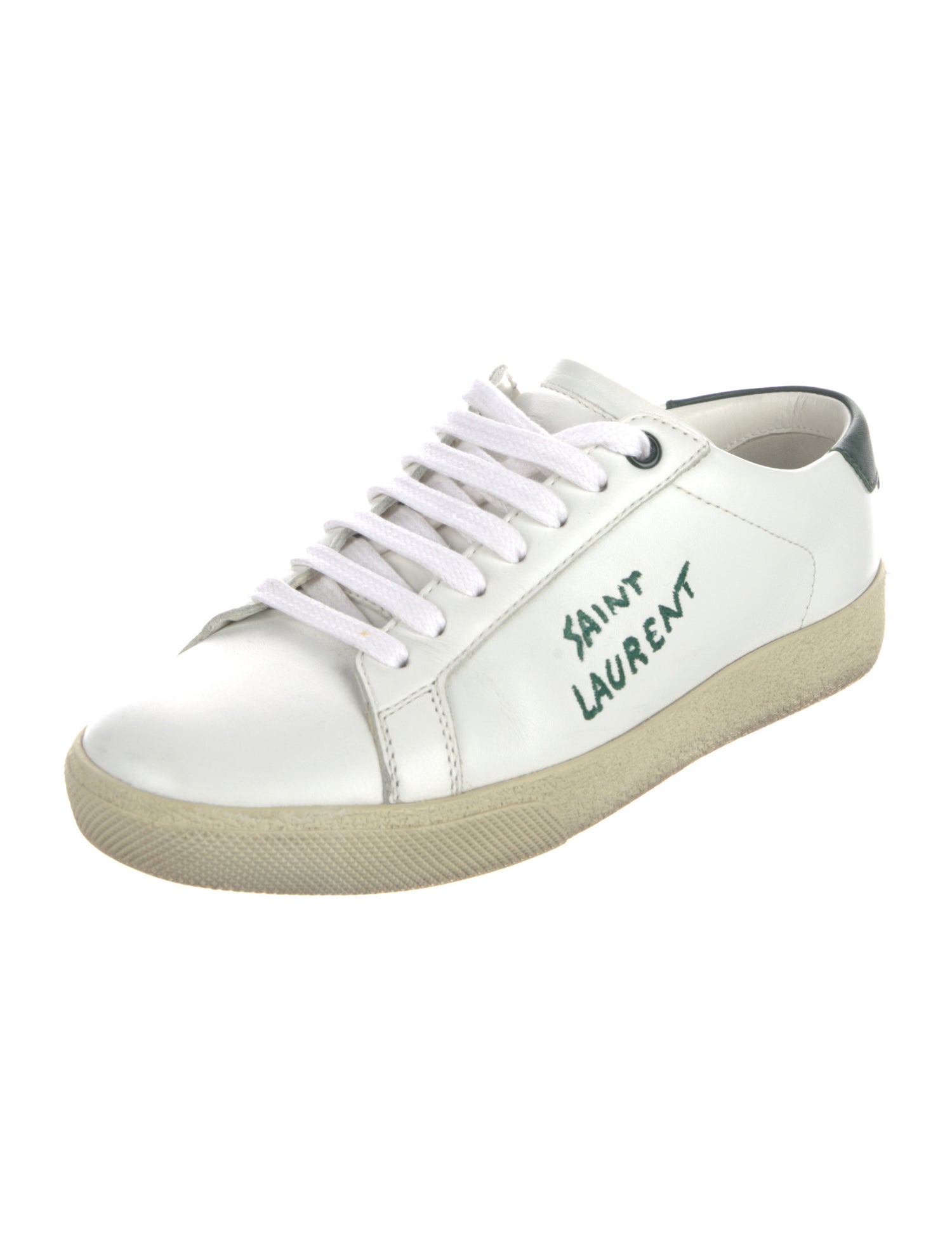 Saint Laurent Leather Embroidered Accent Sneakers