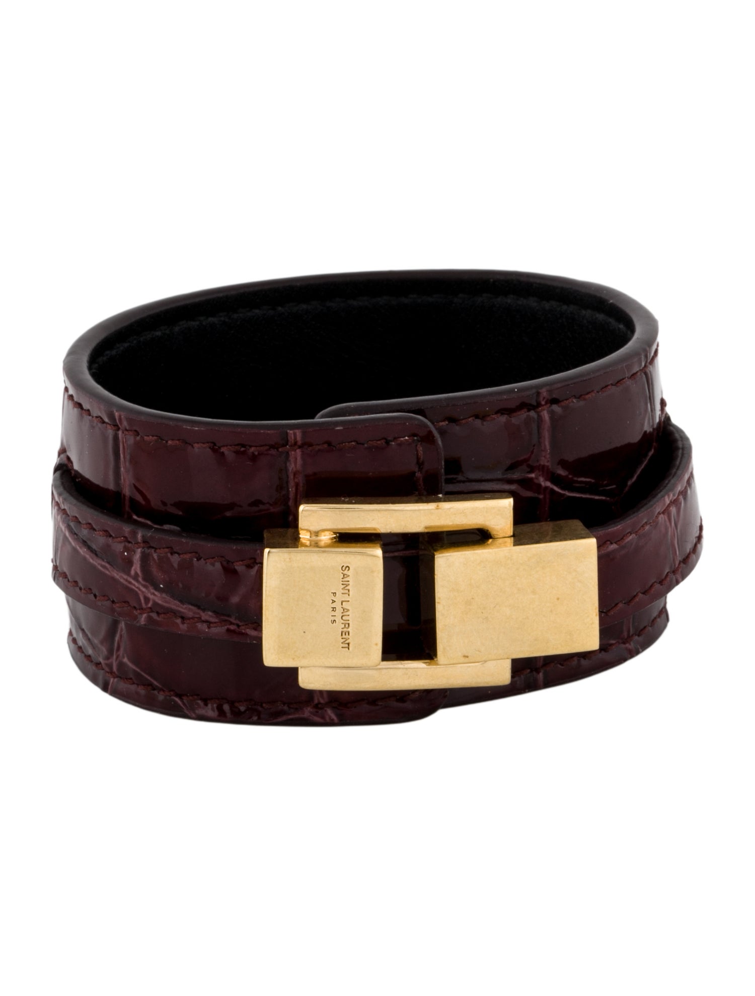 Saint Laurent Embossed Crocodile Leather Le Carre Bracelet