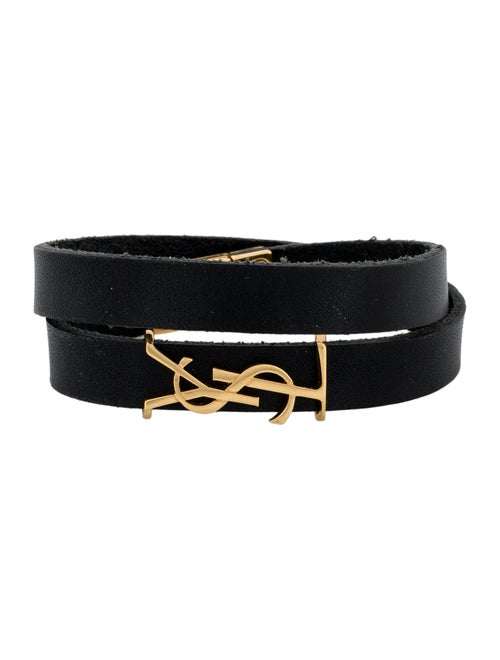 Saint Laurent Leather Logo Double Wrap Bracelet