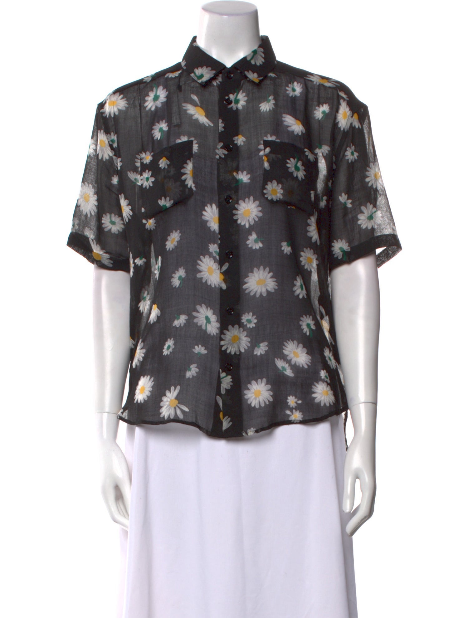 Saint Laurent Virgin Wool Floral Print Button-Up Top
