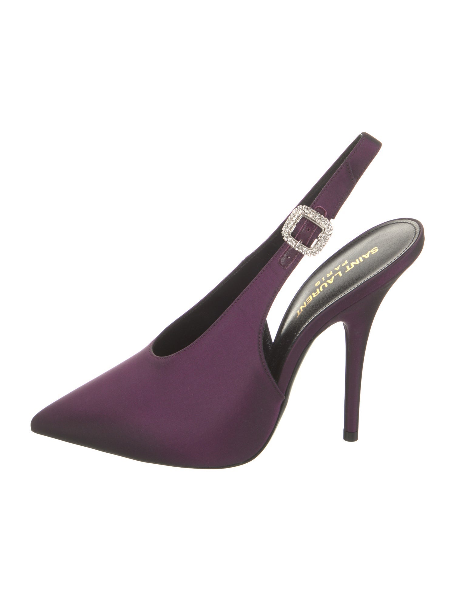 Saint Laurent Satin Crystal Embellishments Slingback Pumps w/ Tags