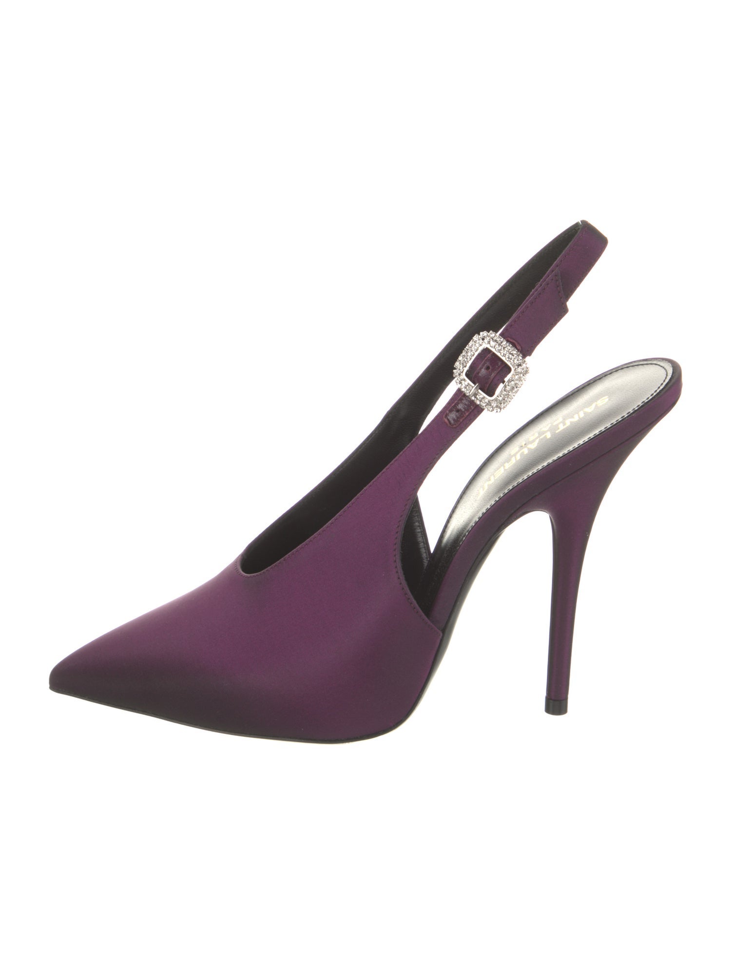 Saint Laurent Satin Crystal Embellishments Slingback Pumps