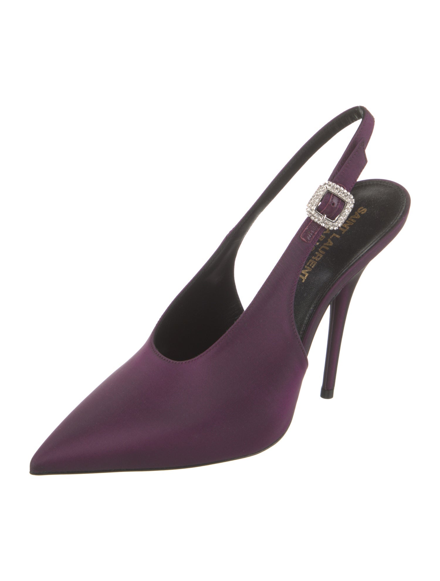 Saint Laurent Satin Crystal Embellishments Slingback Pumps