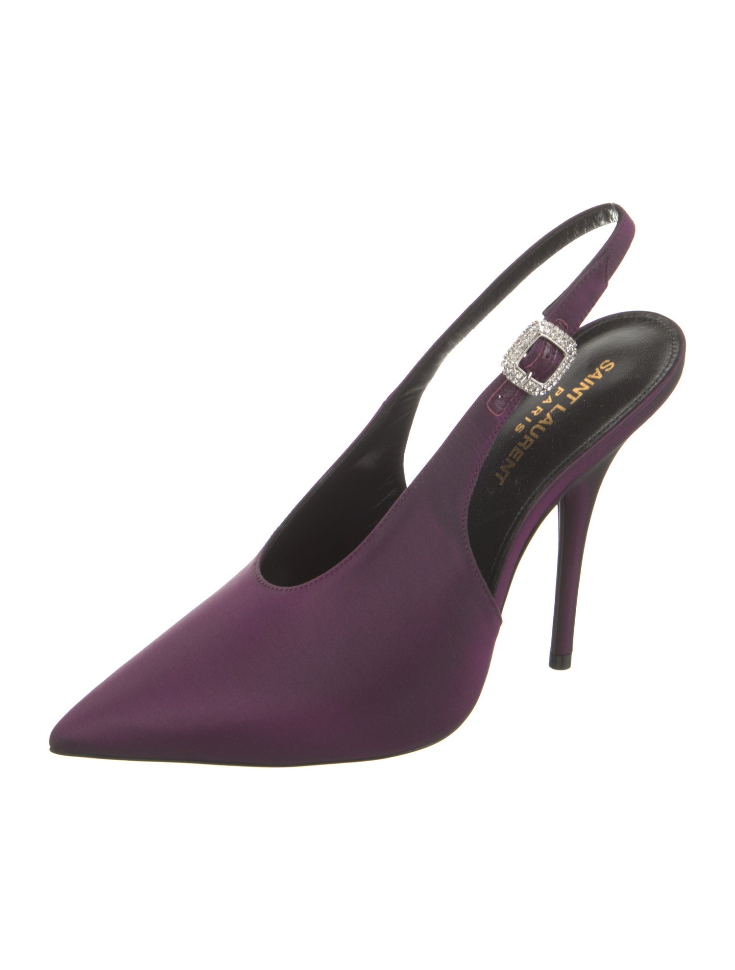 Saint Laurent Satin Crystal Embellishments Slingback Pumps