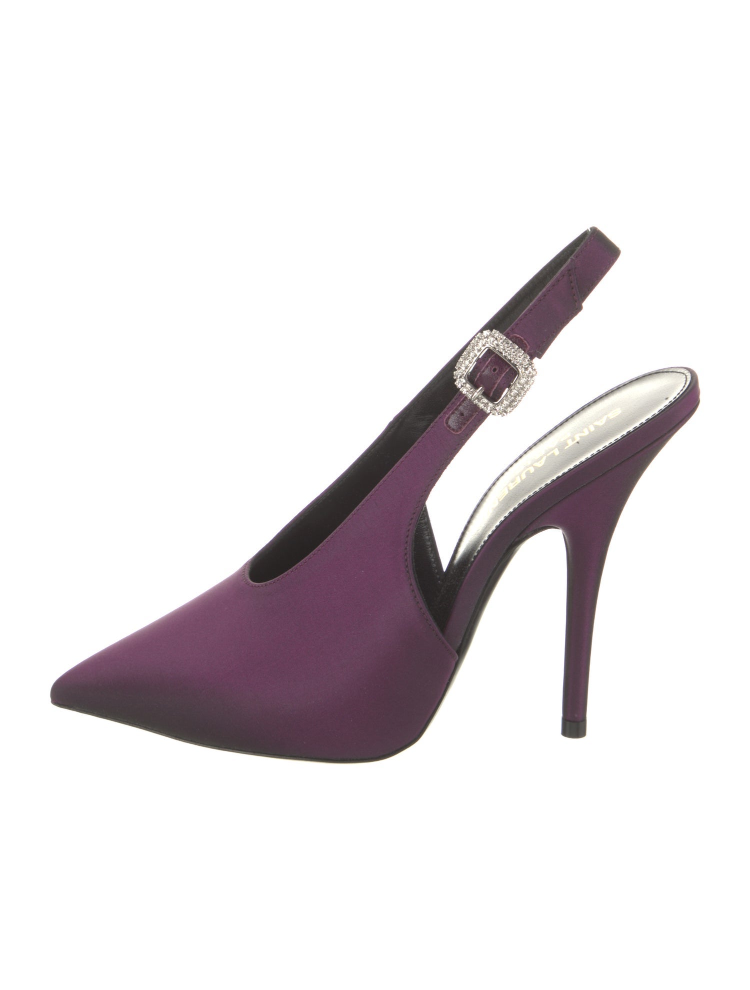 Saint Laurent Satin Crystal Embellishments Slingback Pumps