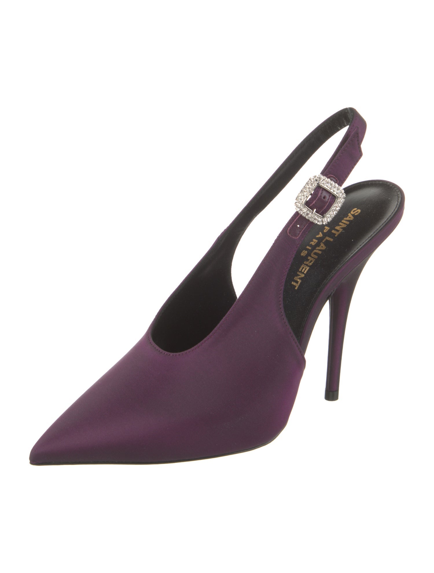Saint Laurent Satin Crystal Embellishments Slingback Pumps