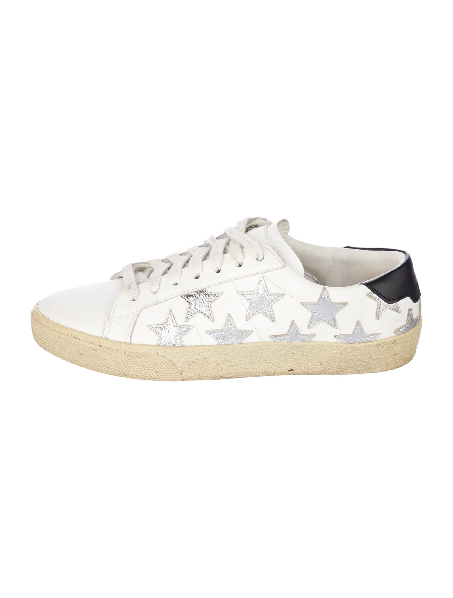 Saint Laurent Leather Embroidered Accent Sneakers