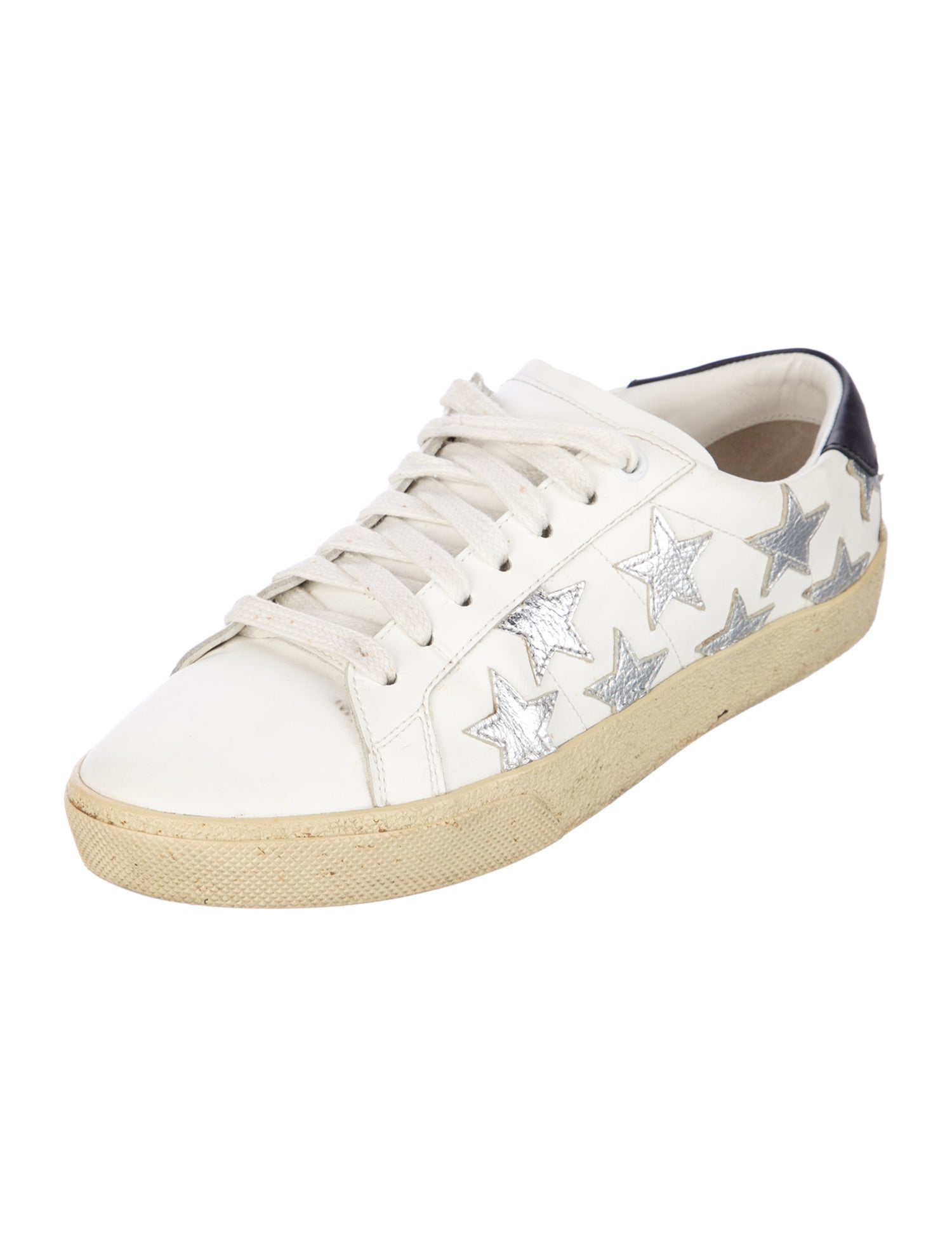 Saint Laurent Leather Embroidered Accent Sneakers