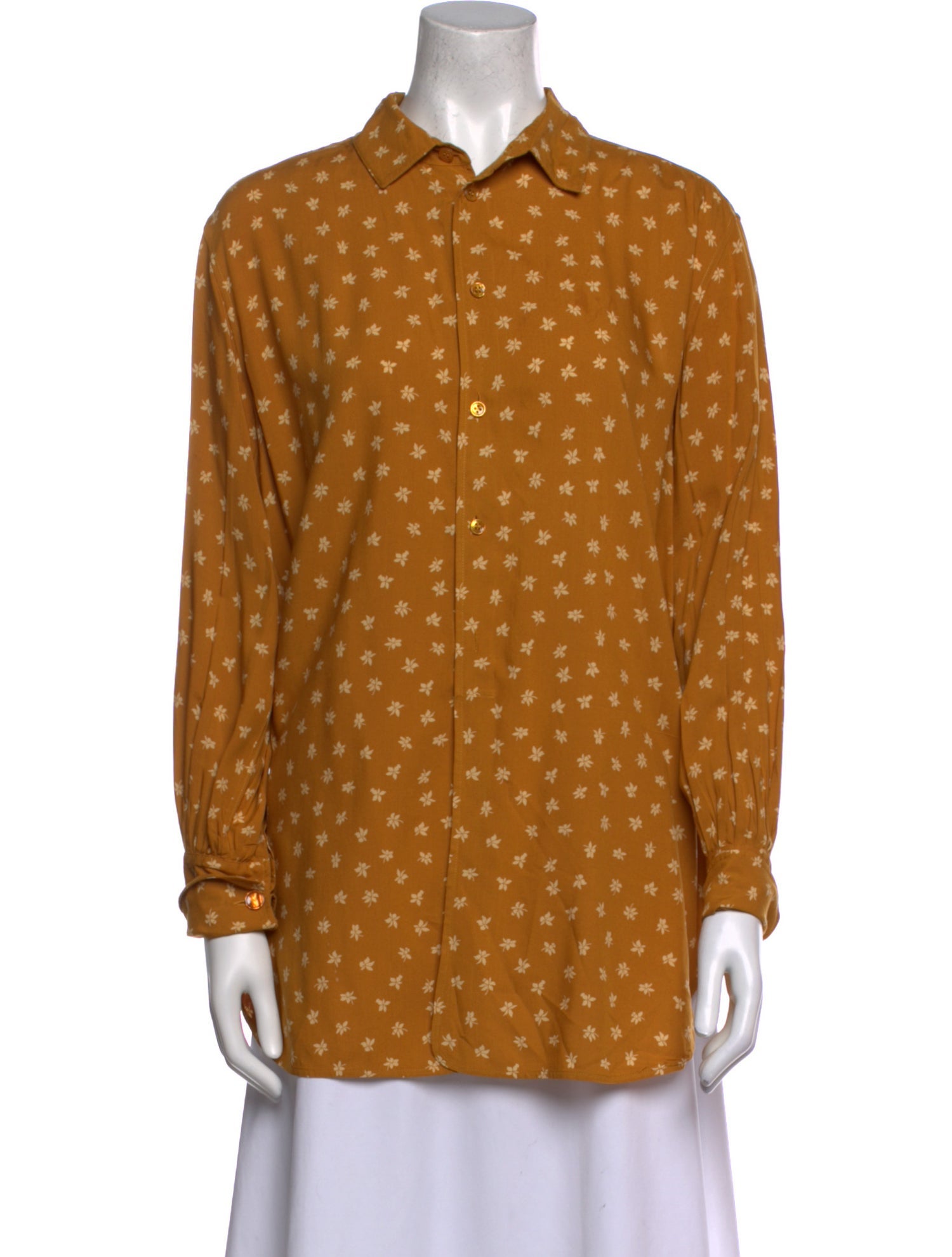 Saint Laurent Printed Long Sleeve Button-Up Top