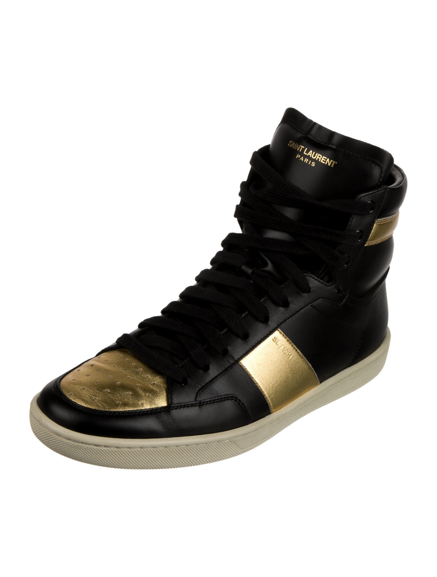 Saint Laurent Leather Colorblock Pattern Lace-Up Boots