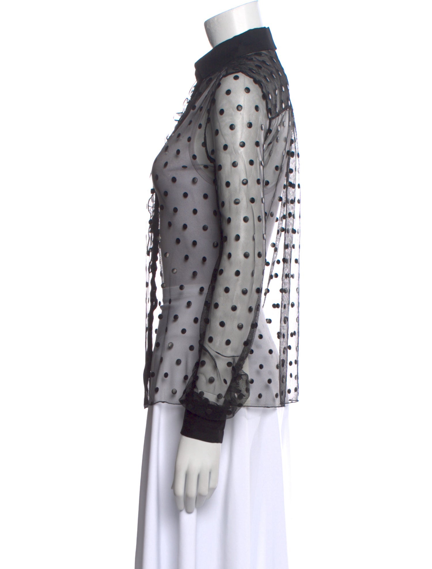 Saint Laurent Nylon Polka Dot Print Button-Up Top