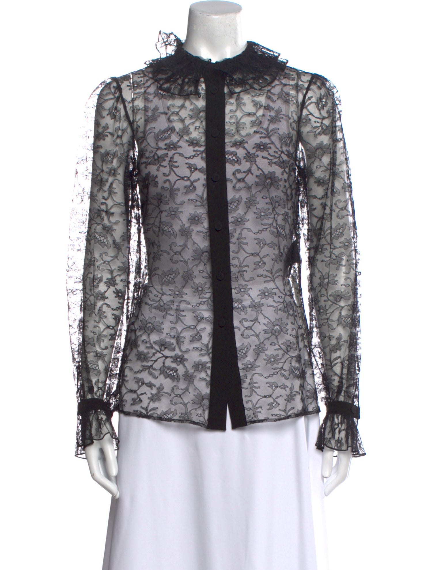 Saint Laurent Nylon Lace Pattern Button-Up Top