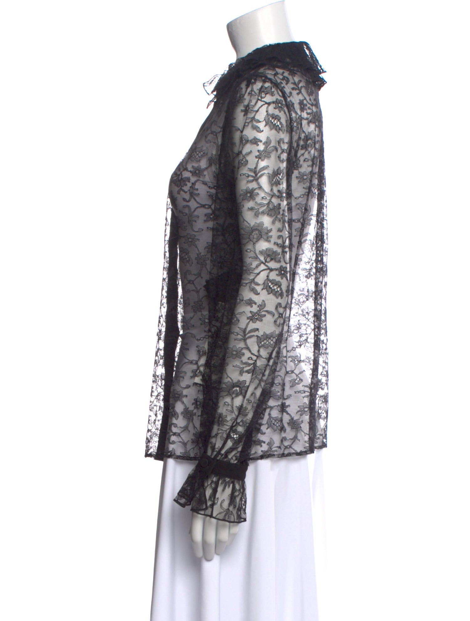 Saint Laurent Nylon Lace Pattern Button-Up Top