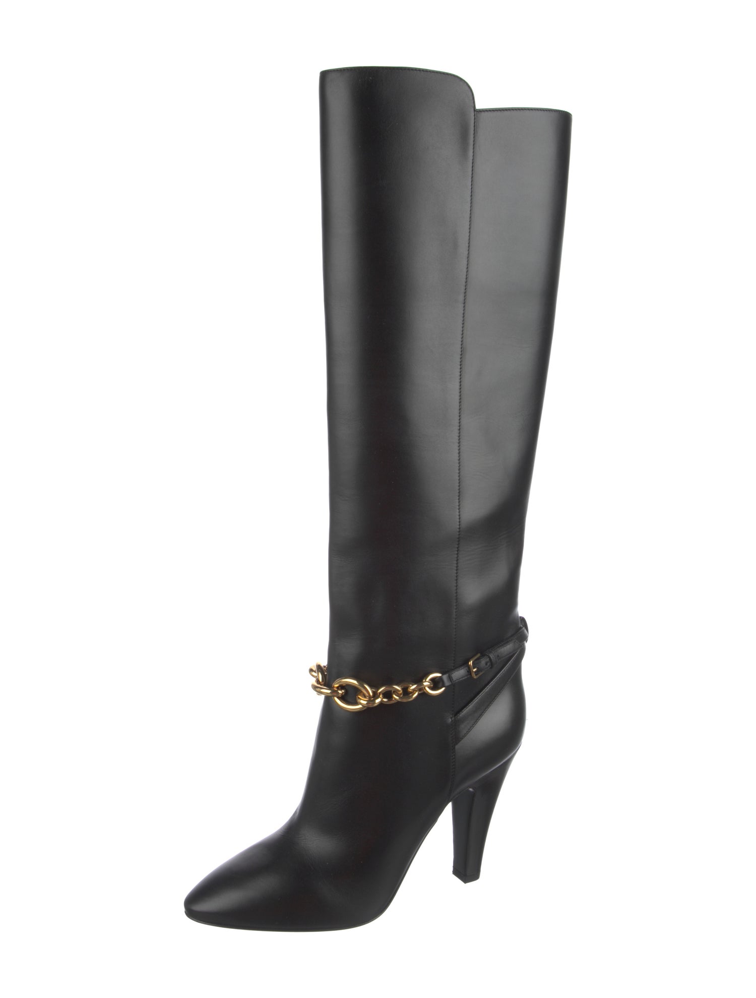 Saint Laurent Leather Chain-Link Accents Boots