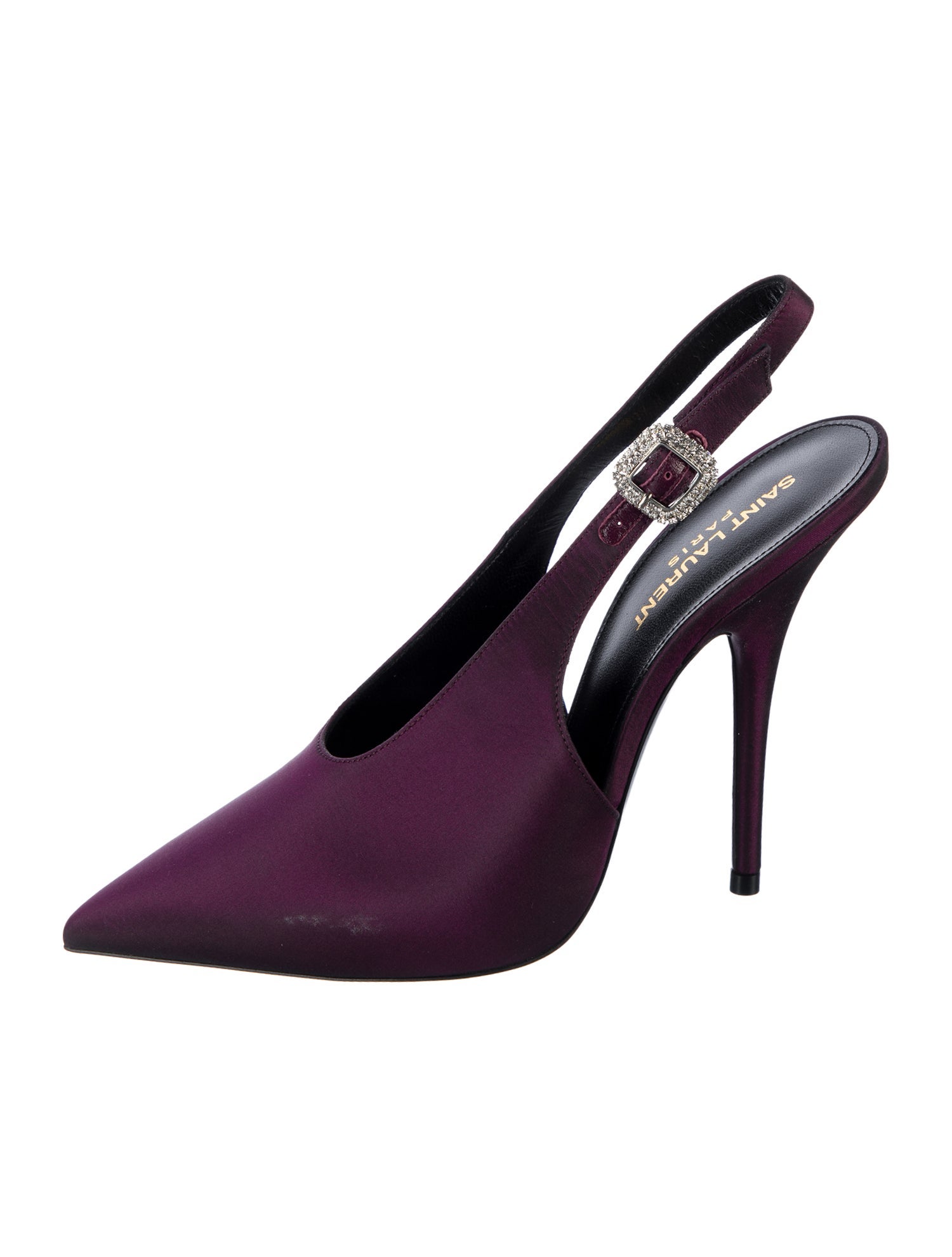 Saint Laurent Satin Crystal Embellishments Slingback Pumps