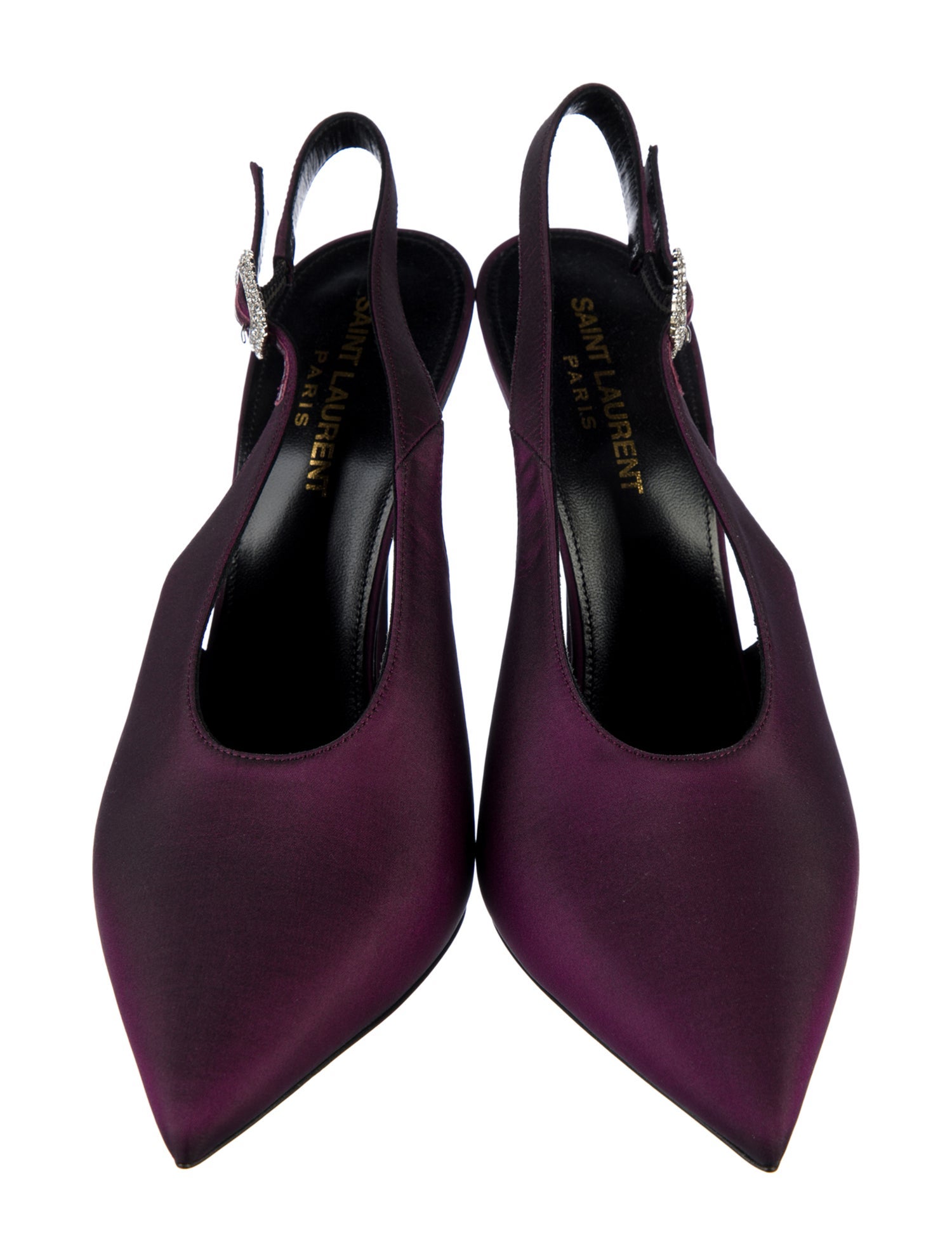 Saint Laurent Satin Crystal Embellishments Slingback Pumps