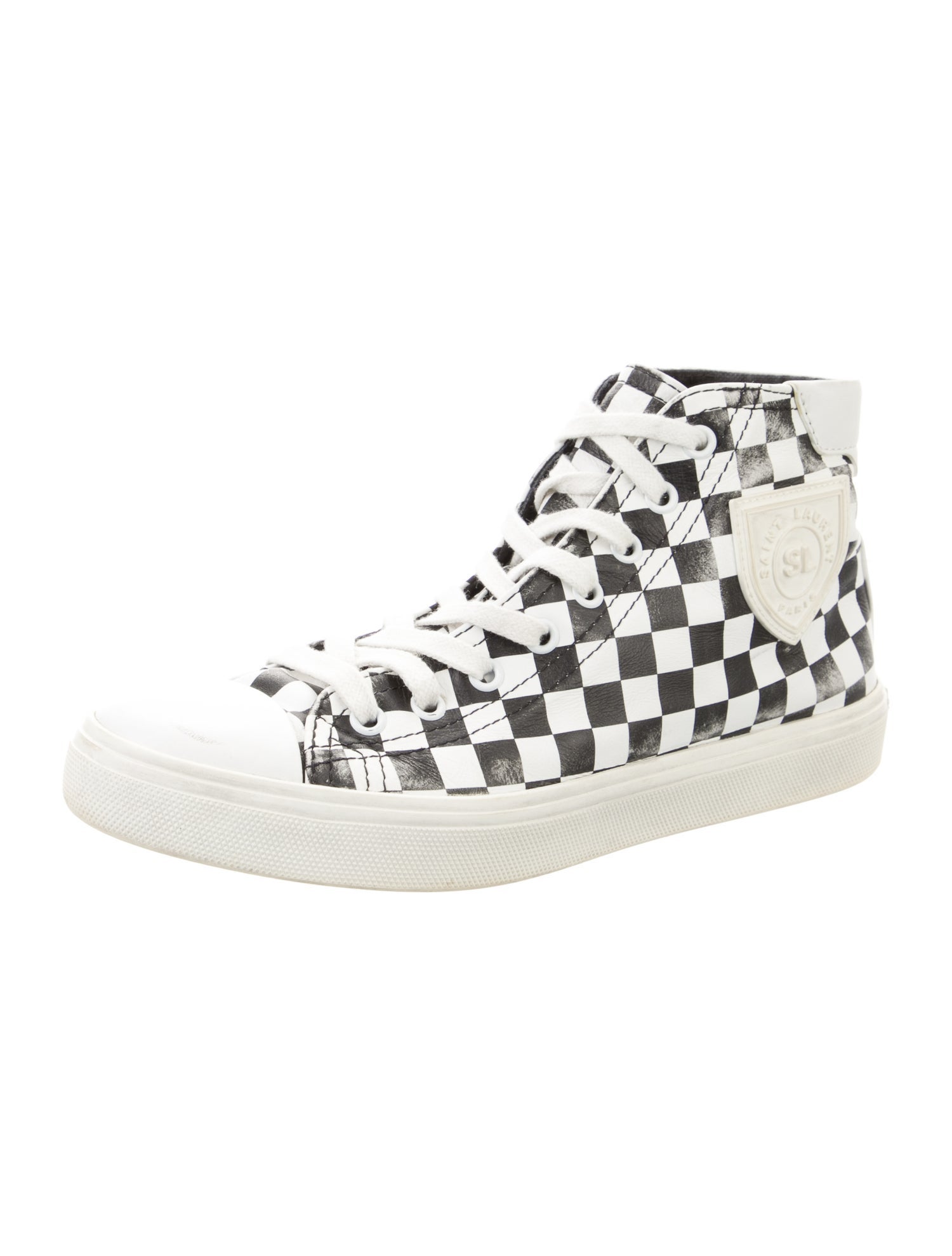 Saint Laurent Canvas Plaid Print Sneakers