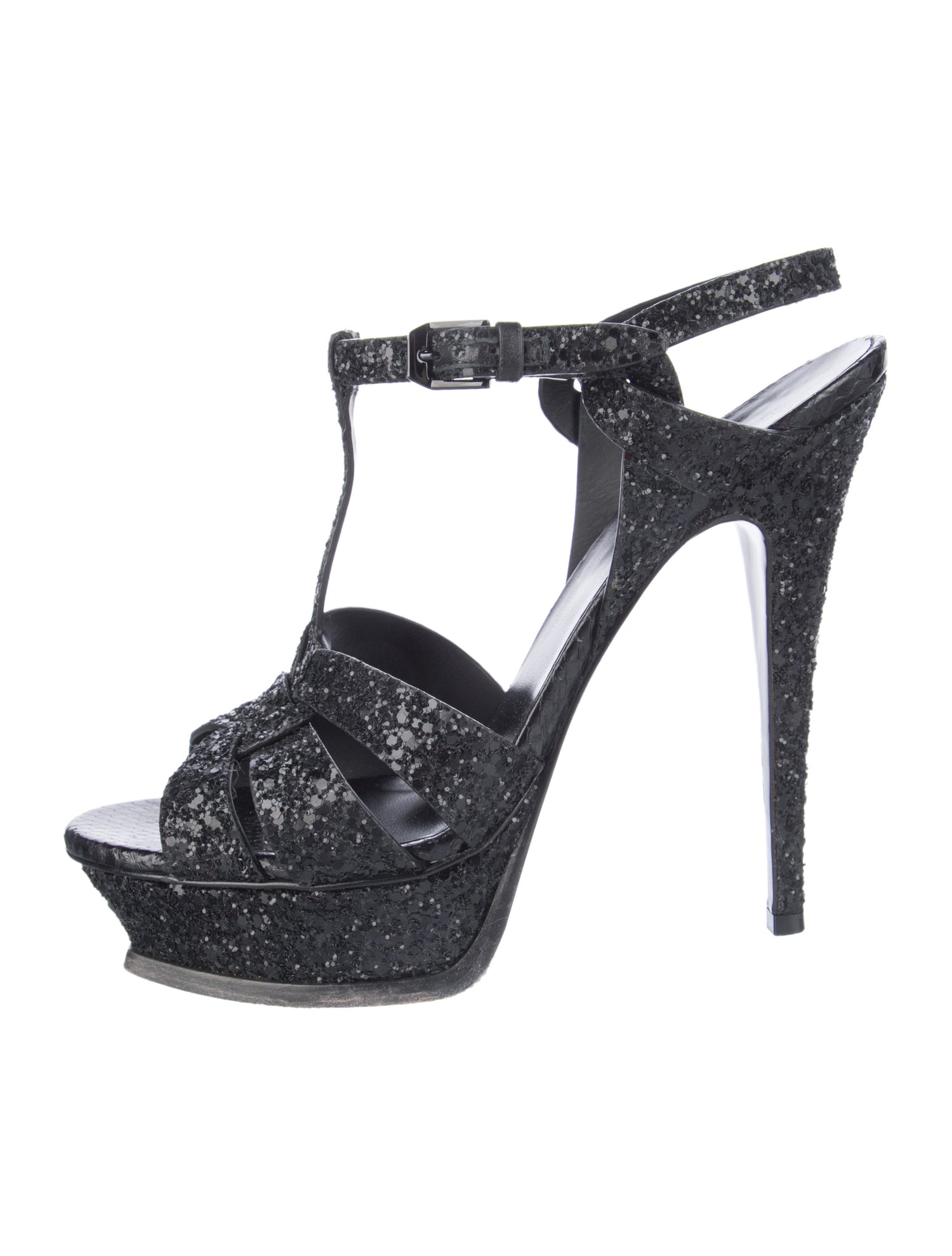Saint Laurent Glitter Glitter Accents T-Strap Sandals