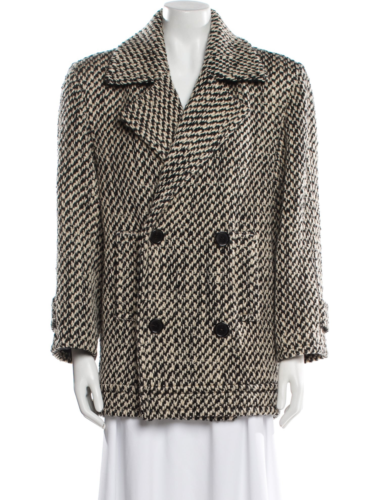 Saint Laurent Wool Tweed Pattern Peacoat