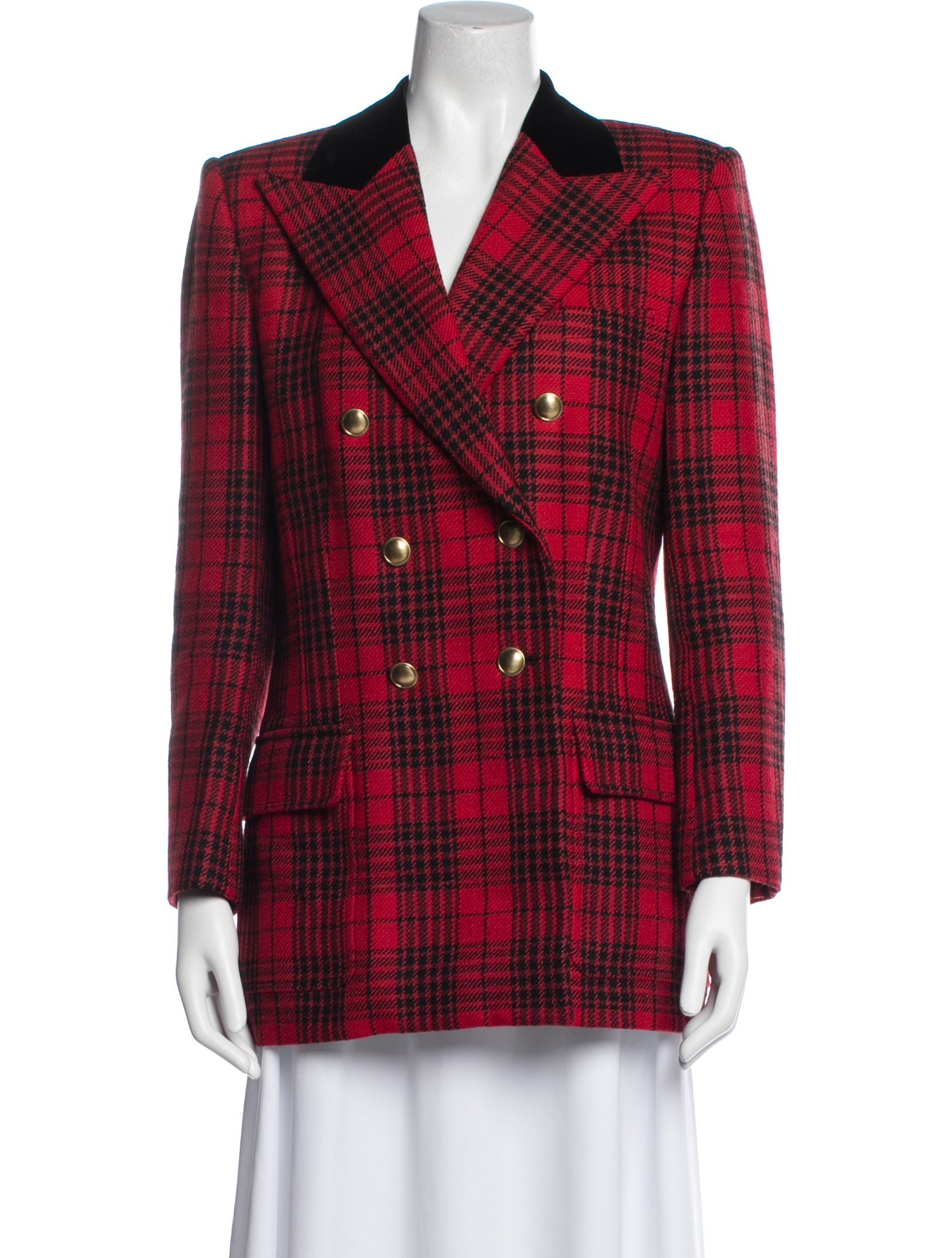 Saint Laurent Virgin Wool Plaid Print Blazer