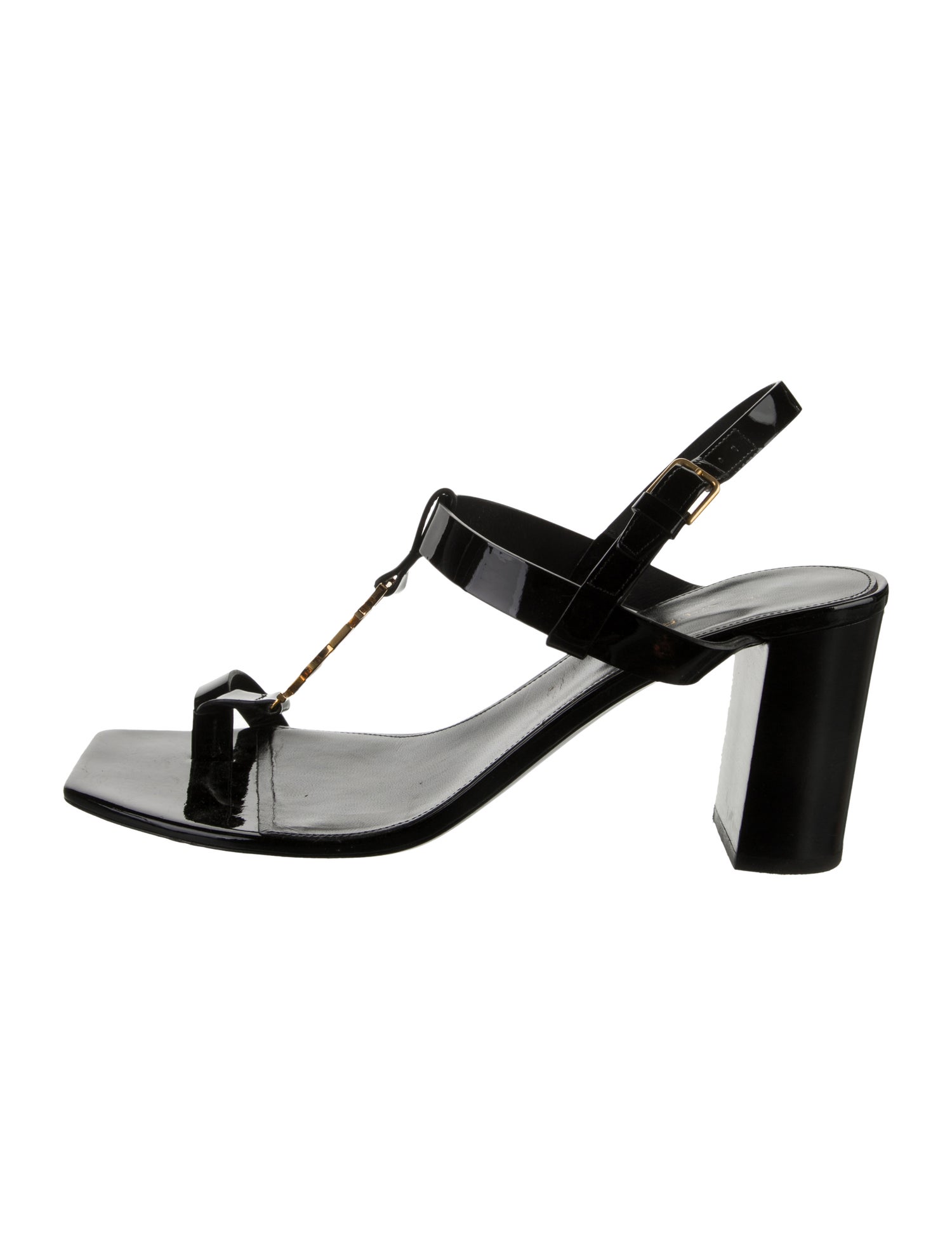 Saint Laurent Signature Logo Patent Leather T-Strap Sandals