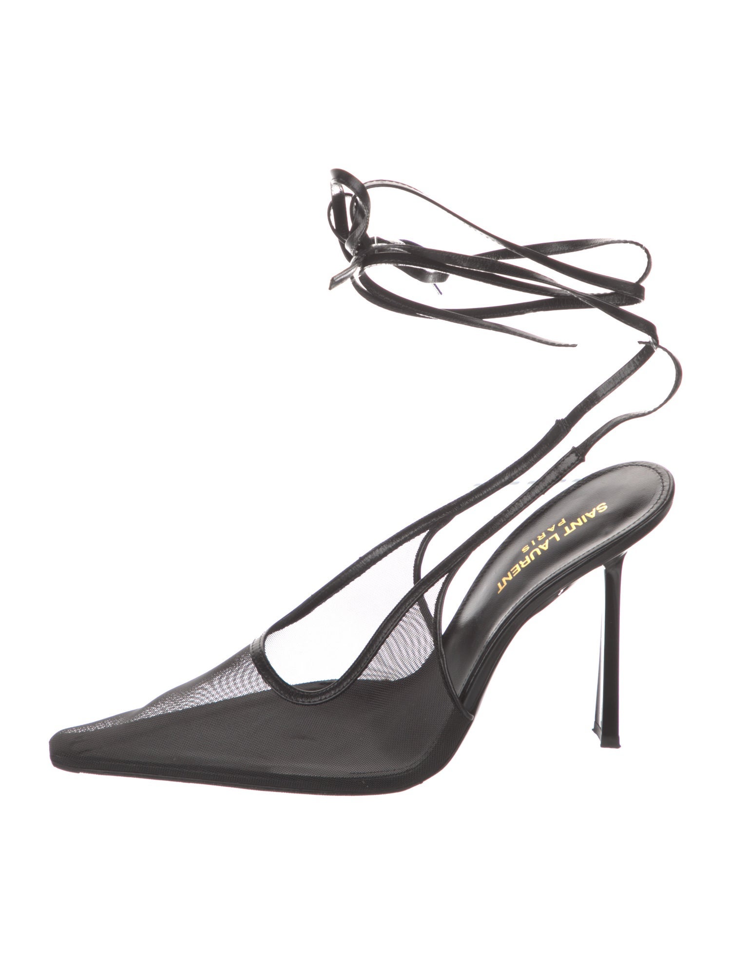 Saint Laurent Satin Mesh Accents Slingback Pumps