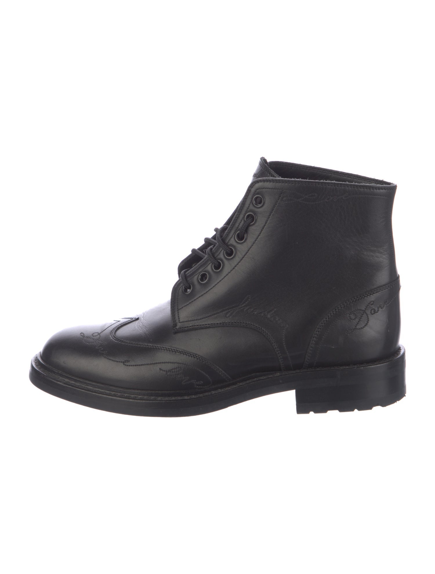 Saint Laurent Leather Embroidered Accent Combat Boots