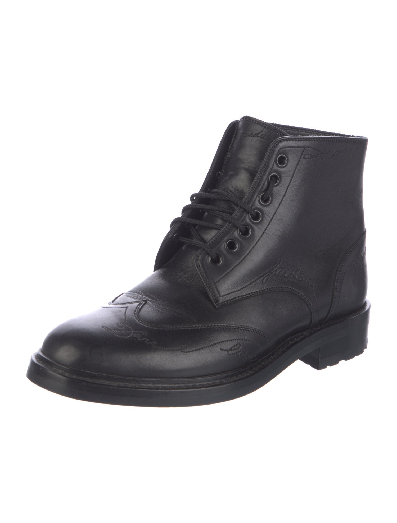 Saint Laurent Leather Embroidered Accent Combat Boots