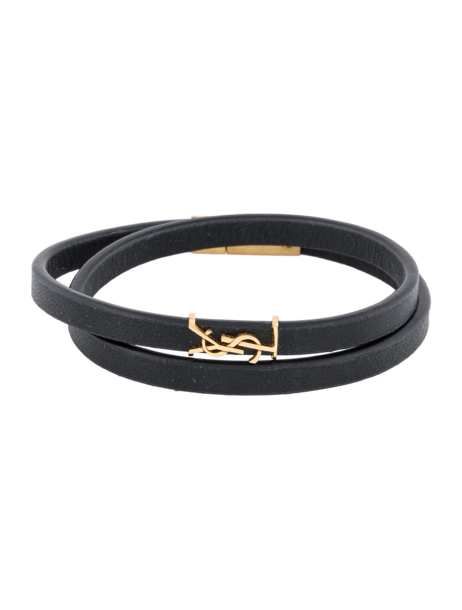 Saint Laurent Leather Cassandre Double Wrap Bracelet