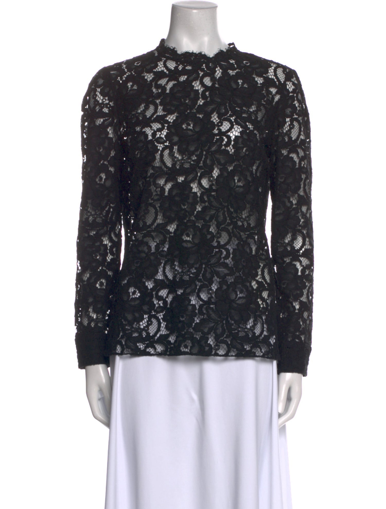 Saint Laurent Lace Pattern Mock Neck Blouse