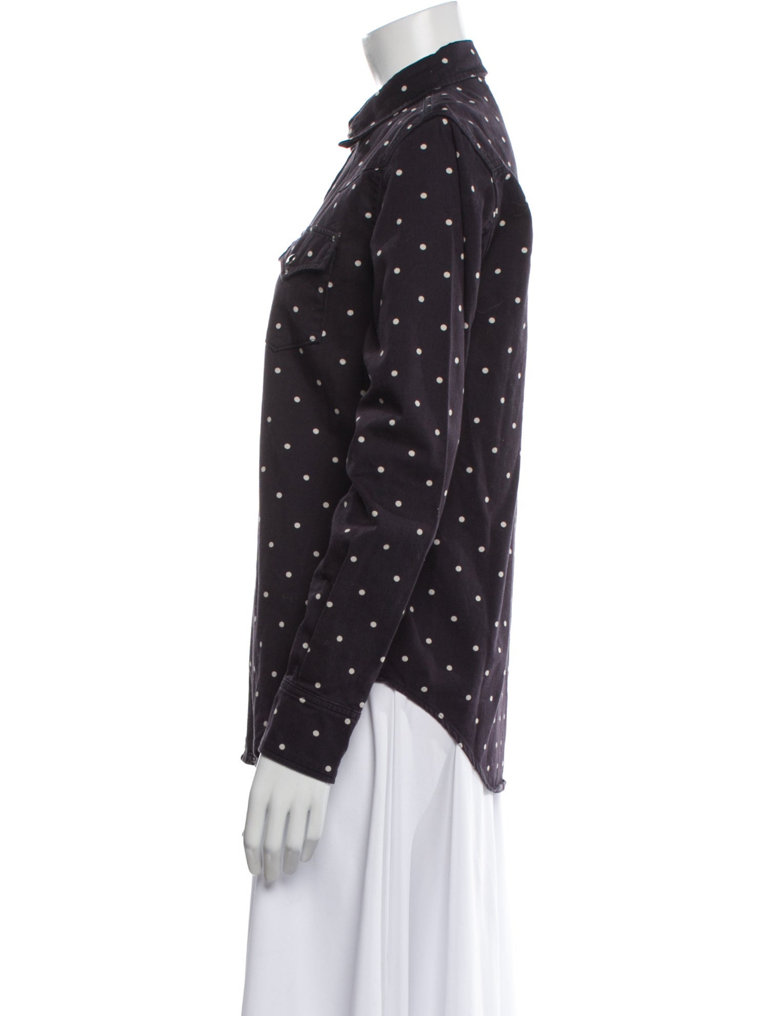 Saint Laurent Polka Dot Print Long Sleeve Button-Up Top