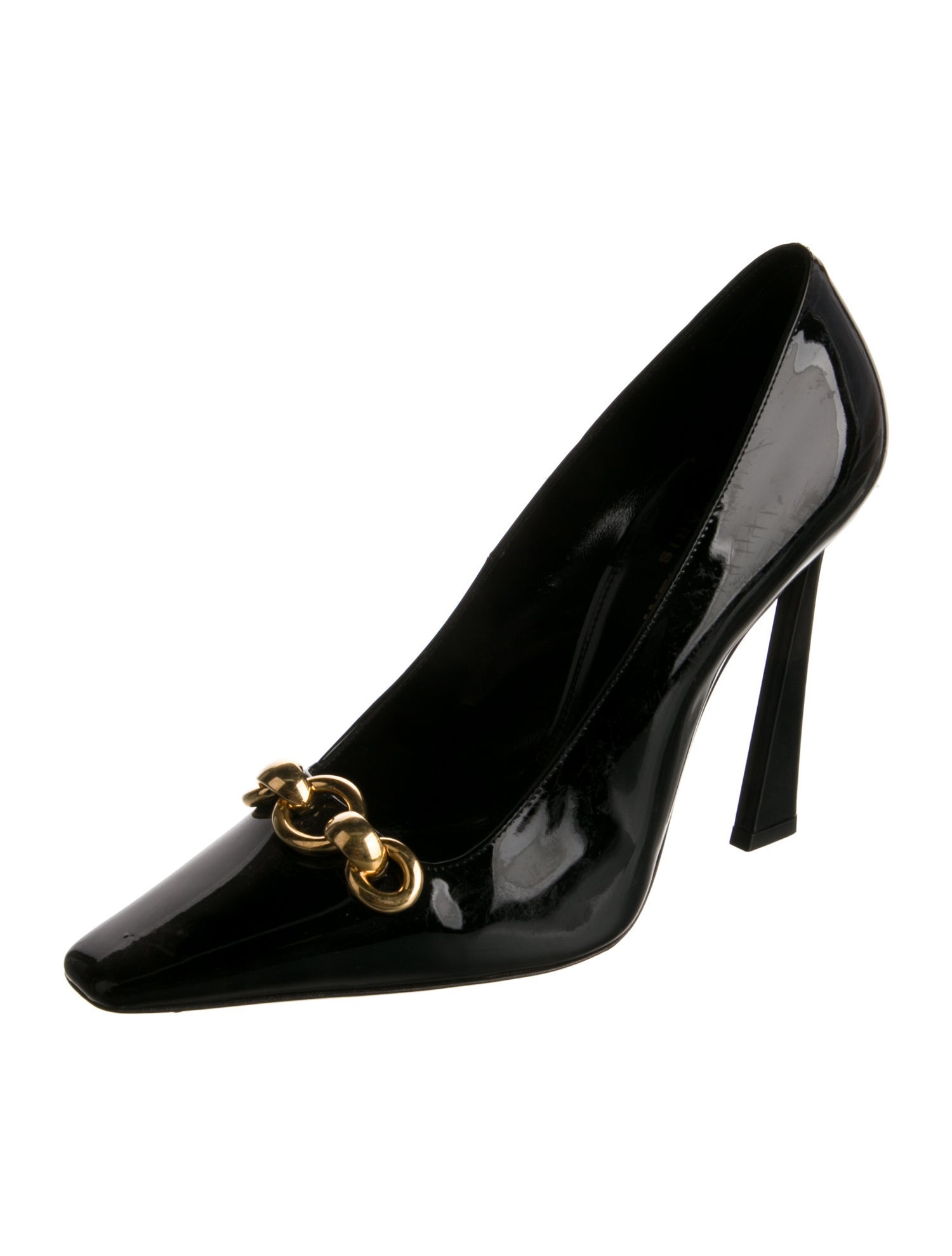 Saint Laurent Patent Leather Chain-Link Accents Pumps