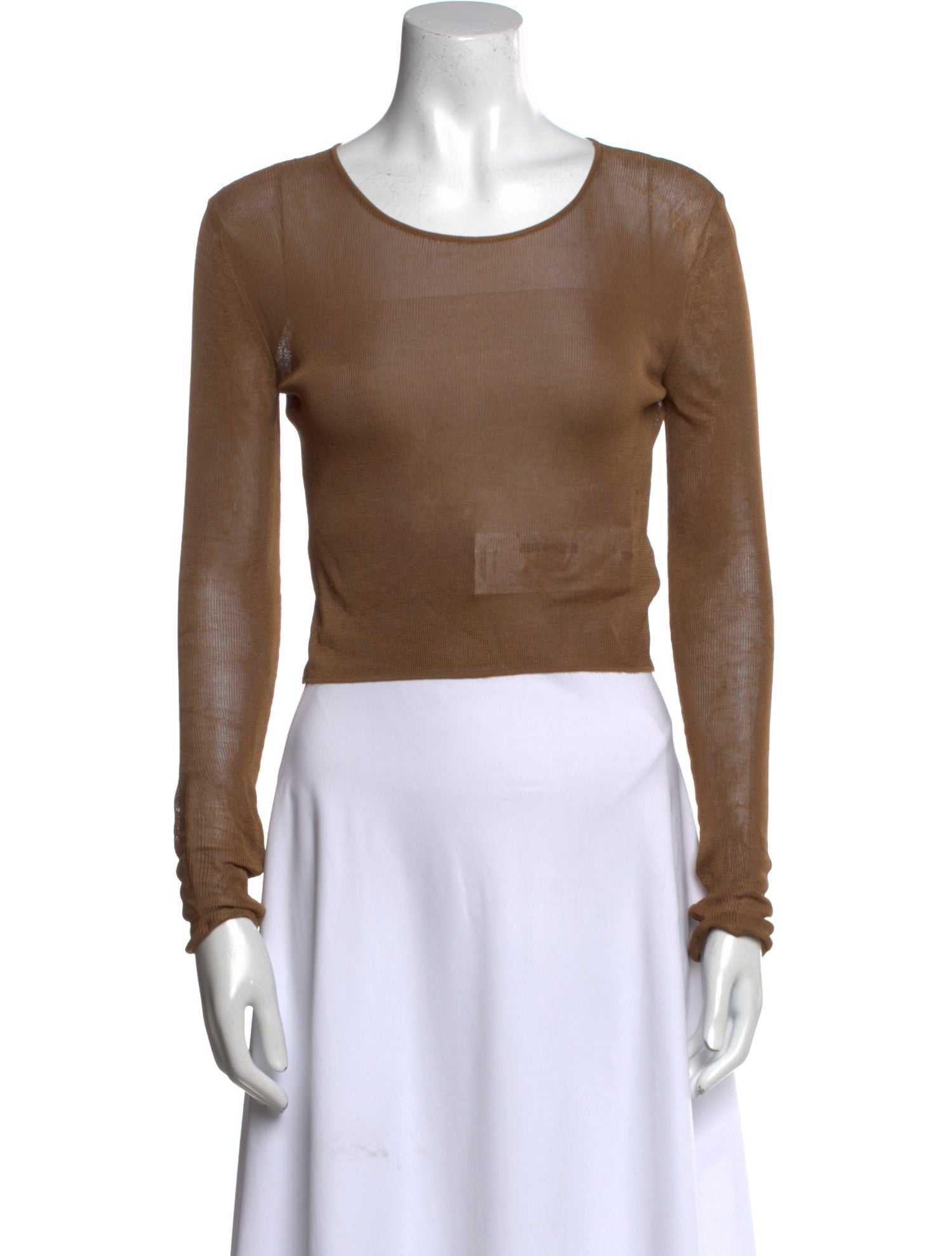 Saint Laurent Scoop Neck Long Sleeve Crop Top